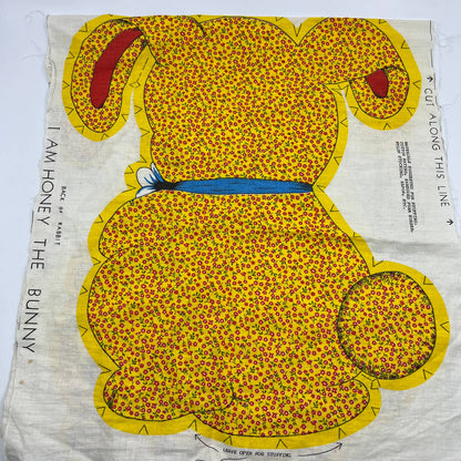 1960s Honey Bunny Yellow Calico Toy Doll Pillow Cut Sew Stuff Fabric Panel TH6