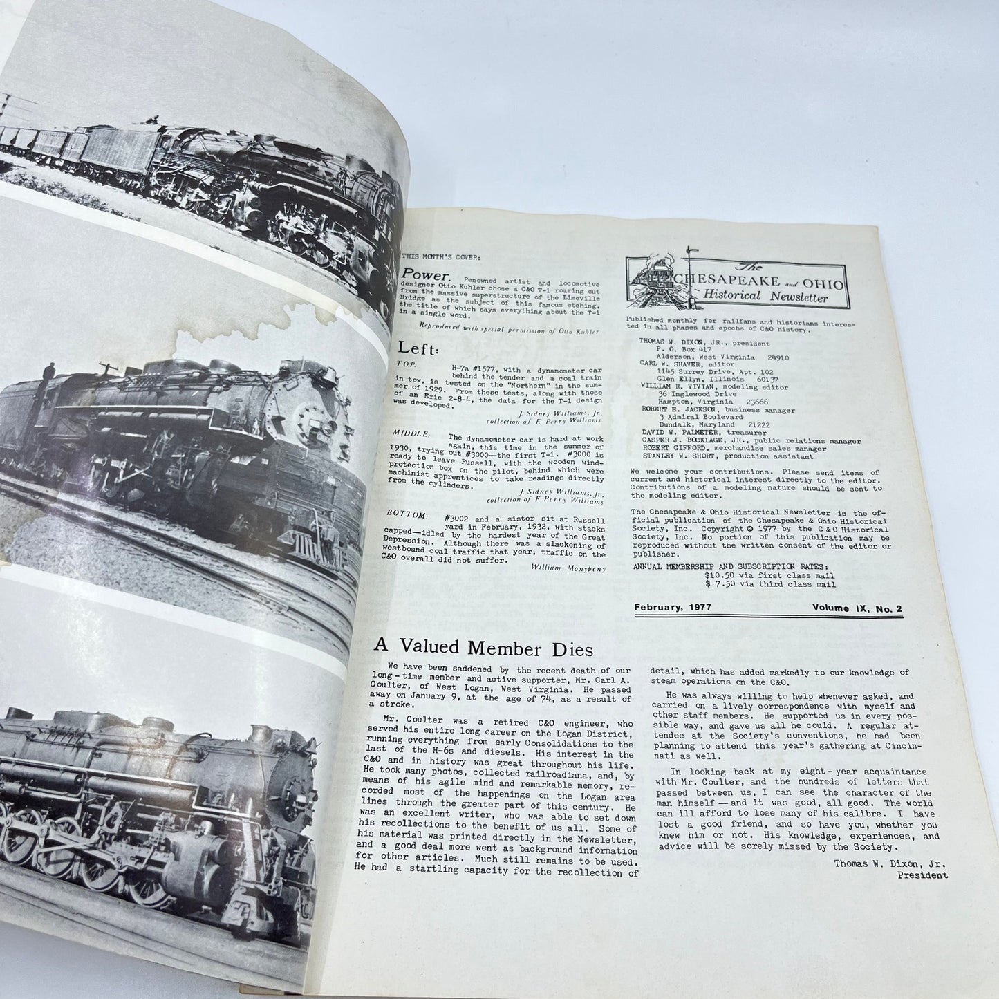 1977 Feb Chesapeake and Ohio Historical Newsletter C&O RR Thomas Dixon WV M1-2