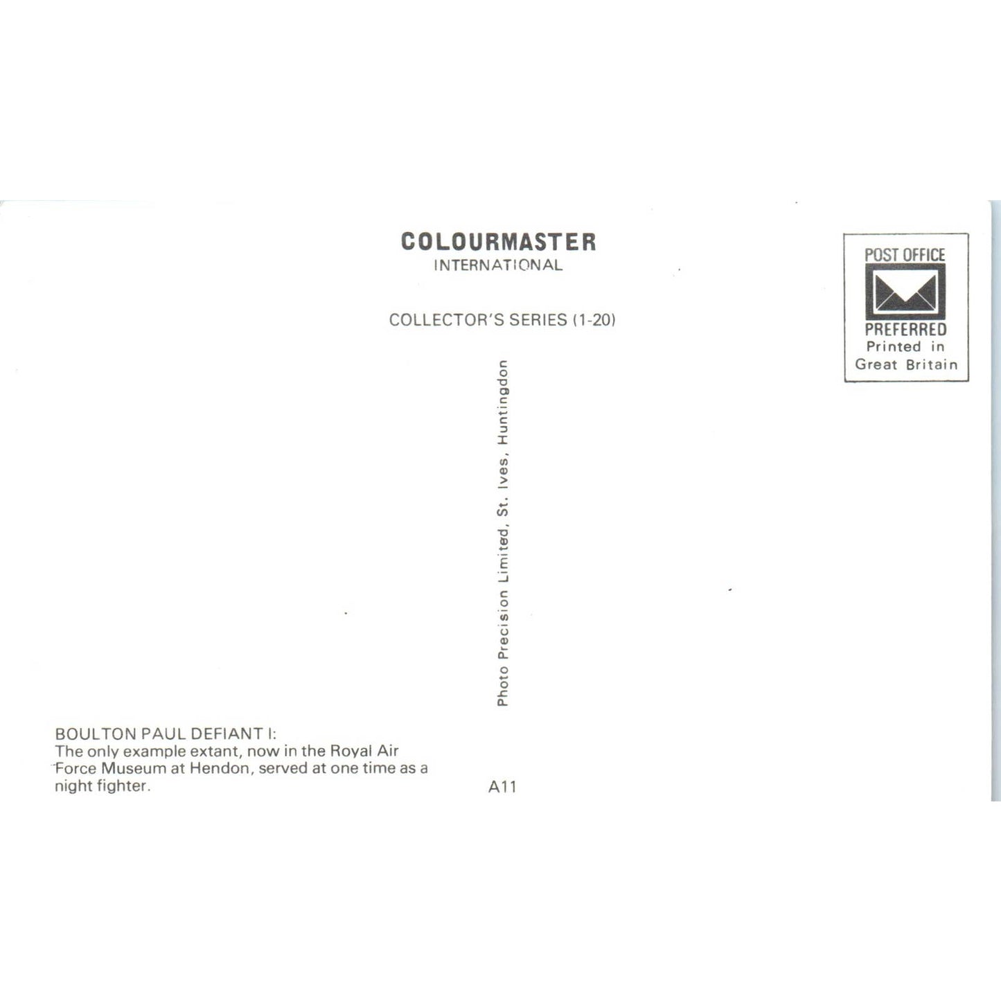 Vintage Postcard Boulton Paul Defiant I Royal Air Force Museum Hendon EA3