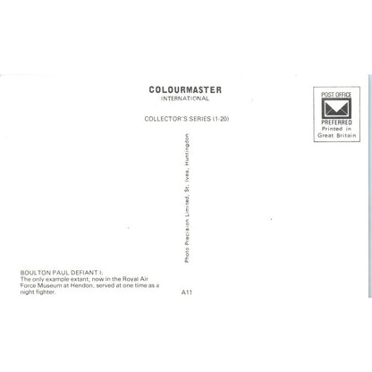 Vintage Postcard Boulton Paul Defiant I Royal Air Force Museum Hendon EA3