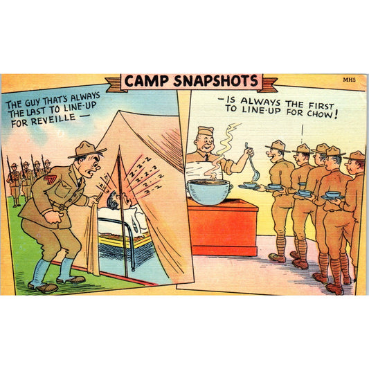 1942 WWII Army Camp Snapshots Humor Cartoon Original Postcard P2-11