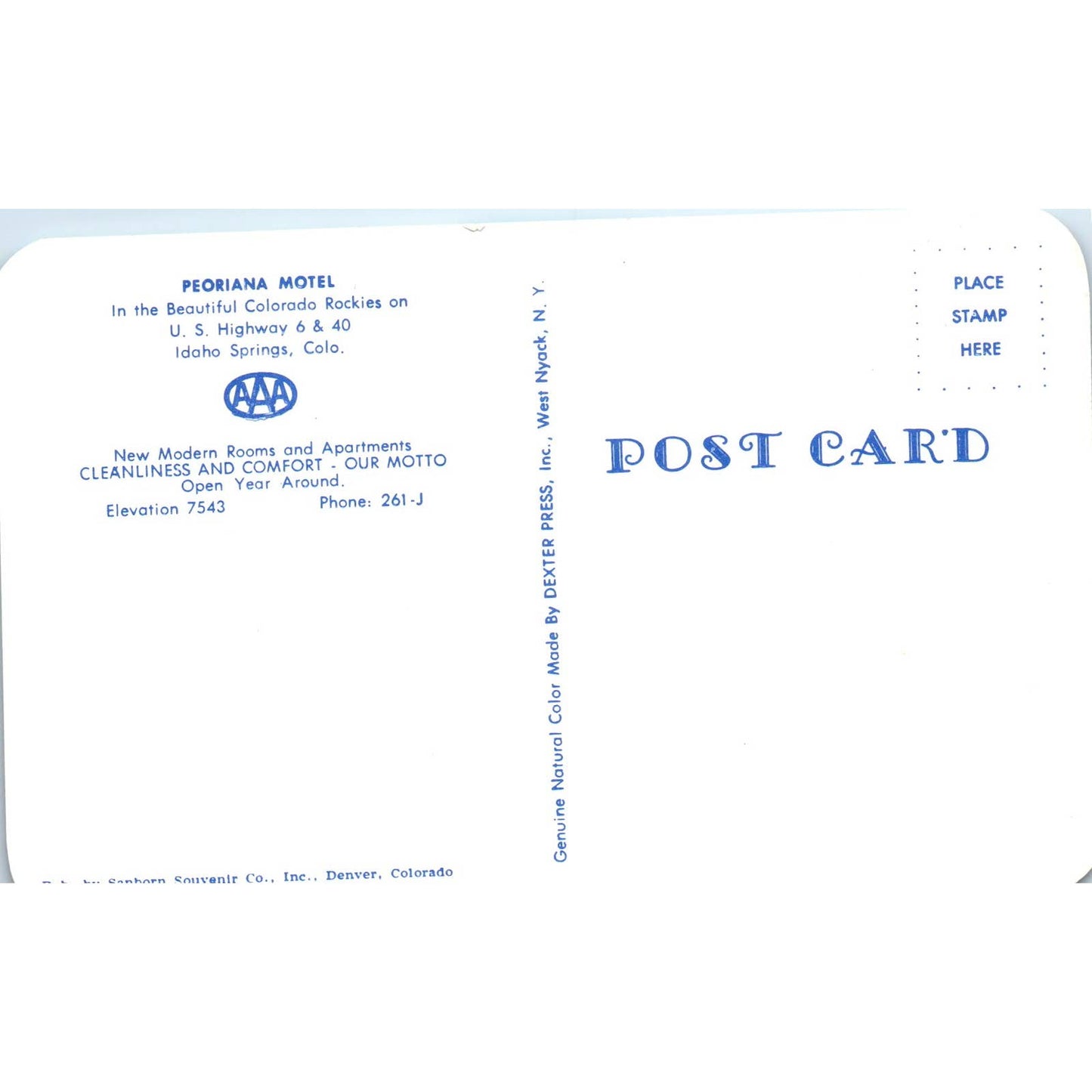 Peoriana Motel Idaho Springs Colorado Original Postcard TK1-28