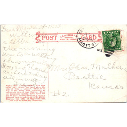 Night View Albany Hotel 1912 Denver Colorado Original Postcard P2-2