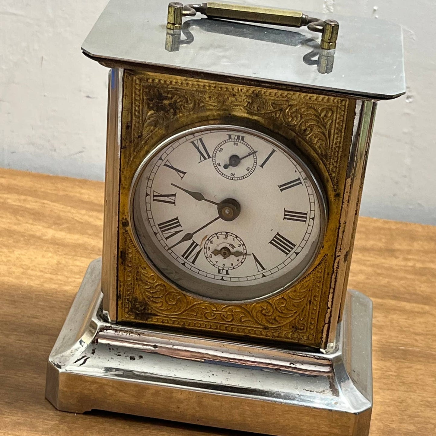 RARE 1900s German musical carriage brass mantel alarm clock Junghans WORKS TA3
