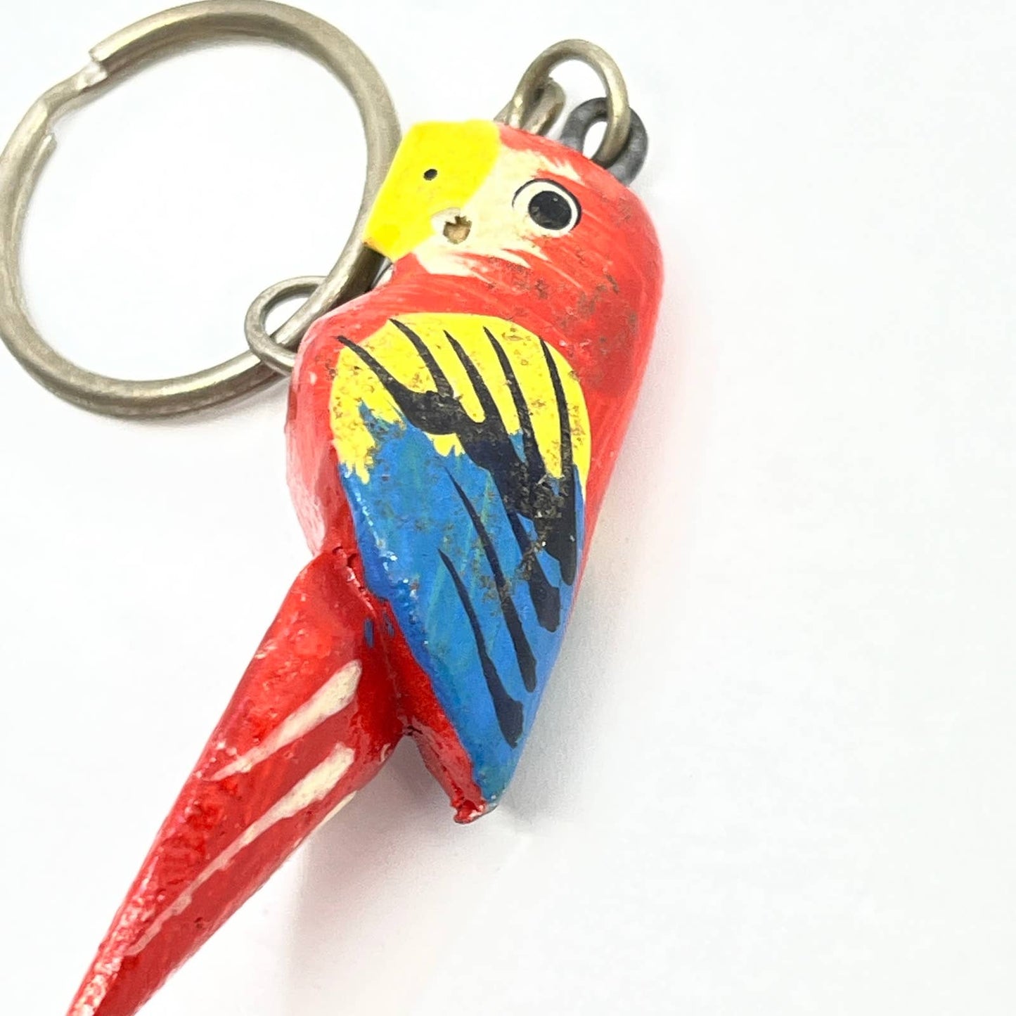 Vintage Key Chain Wooden Hand Carved Painted Parrot Philippines  Keychain SD5