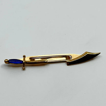 VTG Swank Gold Tone and Blue Scimitar Sword Sabre Tie Bar Tie Clip Tie Pin SC3