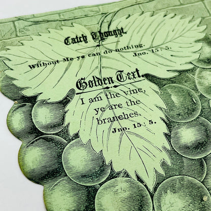1880s Victorian Holy Prayer Card Die Cut Engraving John 15:5 Grapes Vine SAH9-H7