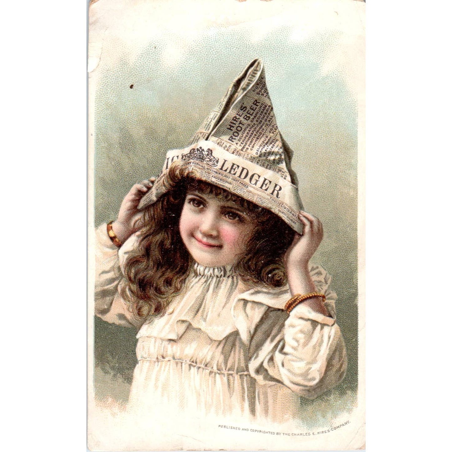 1880s Victorian Trade Card Hire's Cough Cure - Girl in Paper Hat SE8