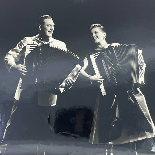 1950s Music Man and Woman Playing Accordion Photograph 8x10" AB7