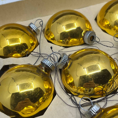 Shiny Brite 12 Vintage 2 1/4" Mercury Glass Ornaments Original Box Gold OT1