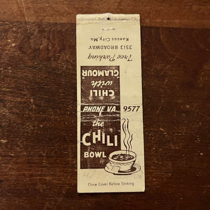 The Chili Bowl Restaurant Kansas City MO Advertising Matchbook Cover SB3-M3