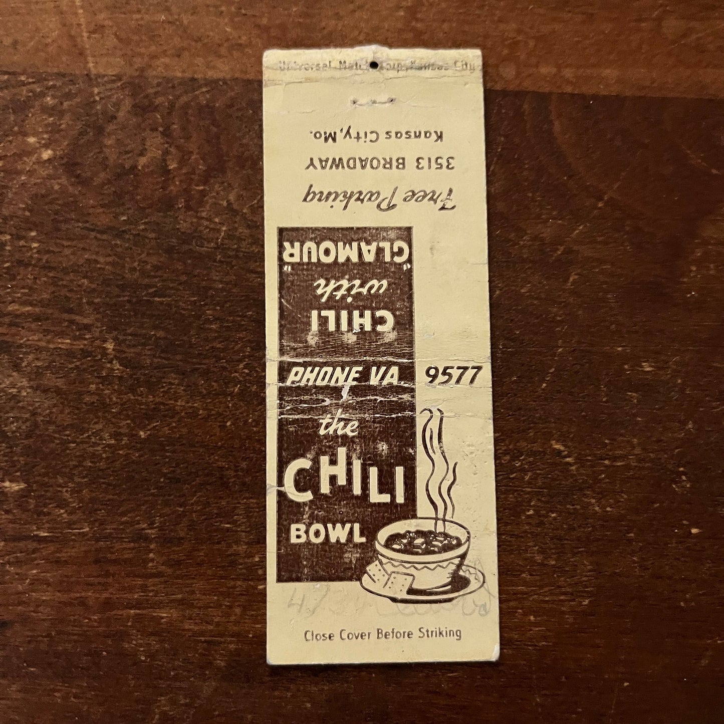 The Chili Bowl Restaurant Kansas City MO Advertising Matchbook Cover MM11-5