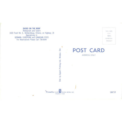 Ducks on the Roof Restaurant & Tavern Amherstburg Ontario - Postcard TJ7-RP2