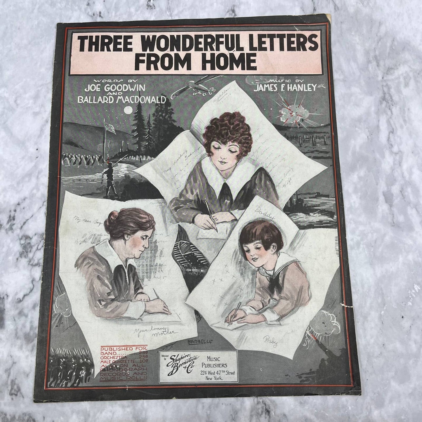 "Three Wonderful Letters From Home" 1918 Sentimental Ballad Popular WWI Song TH1