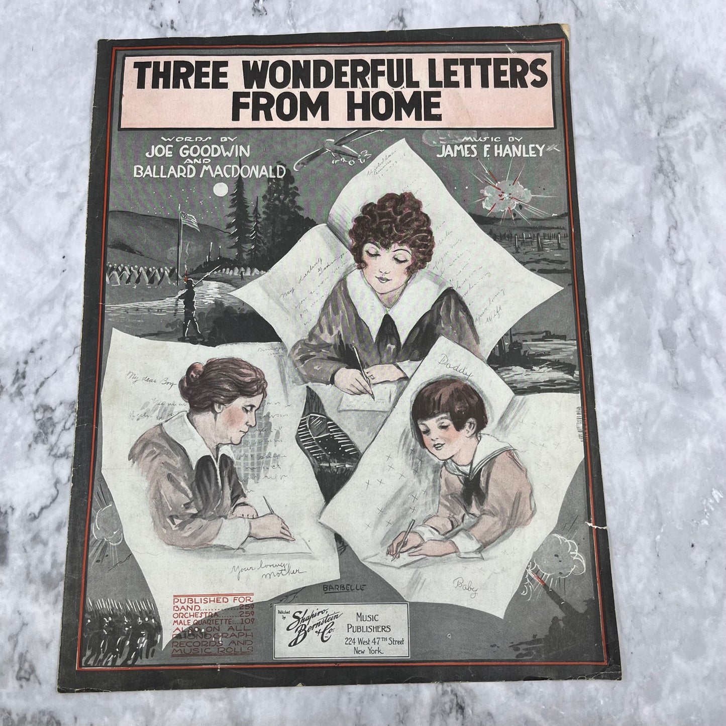 Three Wonderful Letters From Home 1918 Sentimental Ballad Popular WWI Song V42-4
