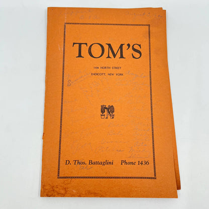 1939 Menu Tom’s Restaurant 1108 North Street Endicott NY Thomas Battaglini D7