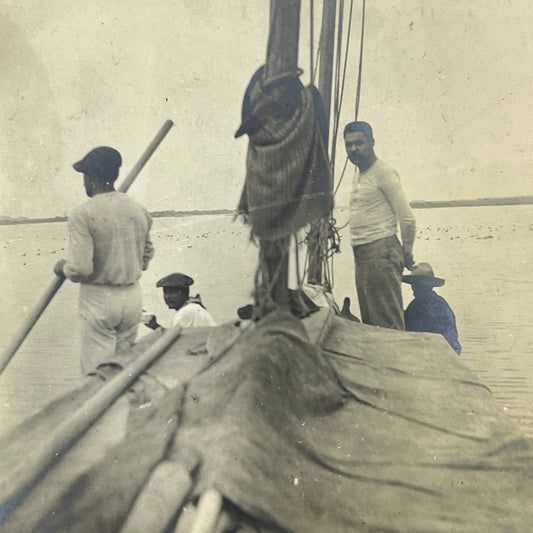 1903 Original Sepia Photograph Small Sailboat "Carita" Tuxpam Mexico AC7