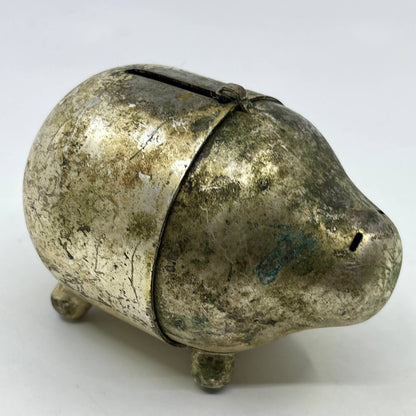 Vintage Napier Silver Plated Metal Piggy Coin Bank 4.5" TI2