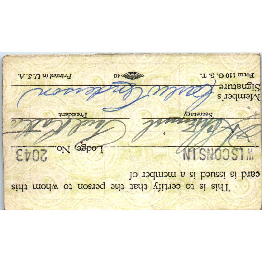 1945 Brotherhood of Railway, Airline and Steamship Clerks Membership Card SE5