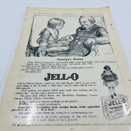 Antique 1913 Jello Ad Gran’Pa’s Stories Good Housekeeping 7 x 10 C7