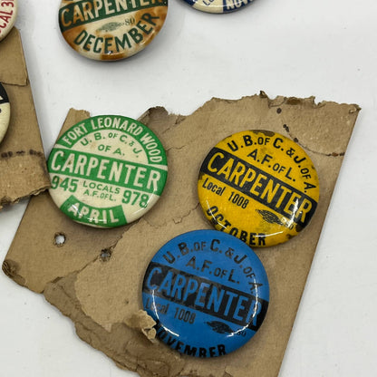 Vintage Carpenter Union Button Lot of 10 U.B. Of C. & J of A A.F. Of L SD6