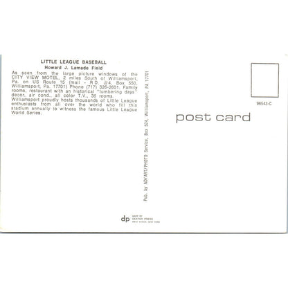 Little League Baseball Howard J. Lamade Field Williamsport PA Postcard TK1-24