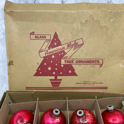 American Made 12 Vintage Mercury Glass Ornaments With Original Box Red 2 7/8"