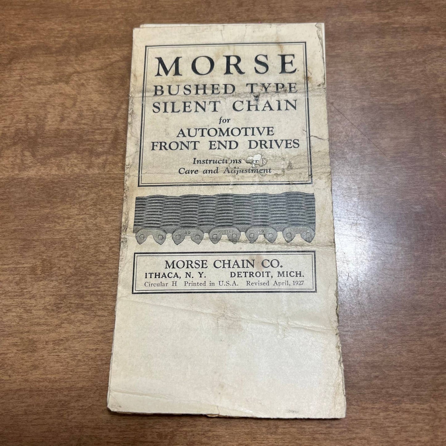 1927 Brochure Morse Bushed Type Silent Chain for Automotive Front Ends Ithaca A1