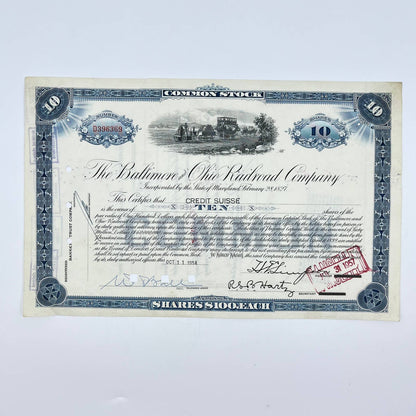 1954 BALTIMORE & OHIO RAILROAD  B&O RR Company ORIGINAL Stock Certificate FL3