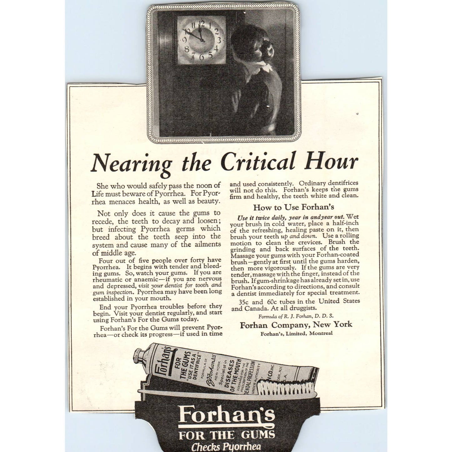 c1920 Harper's Magazine Ad - Forhans For the Gums Checks Pyorrhea TF6-1
