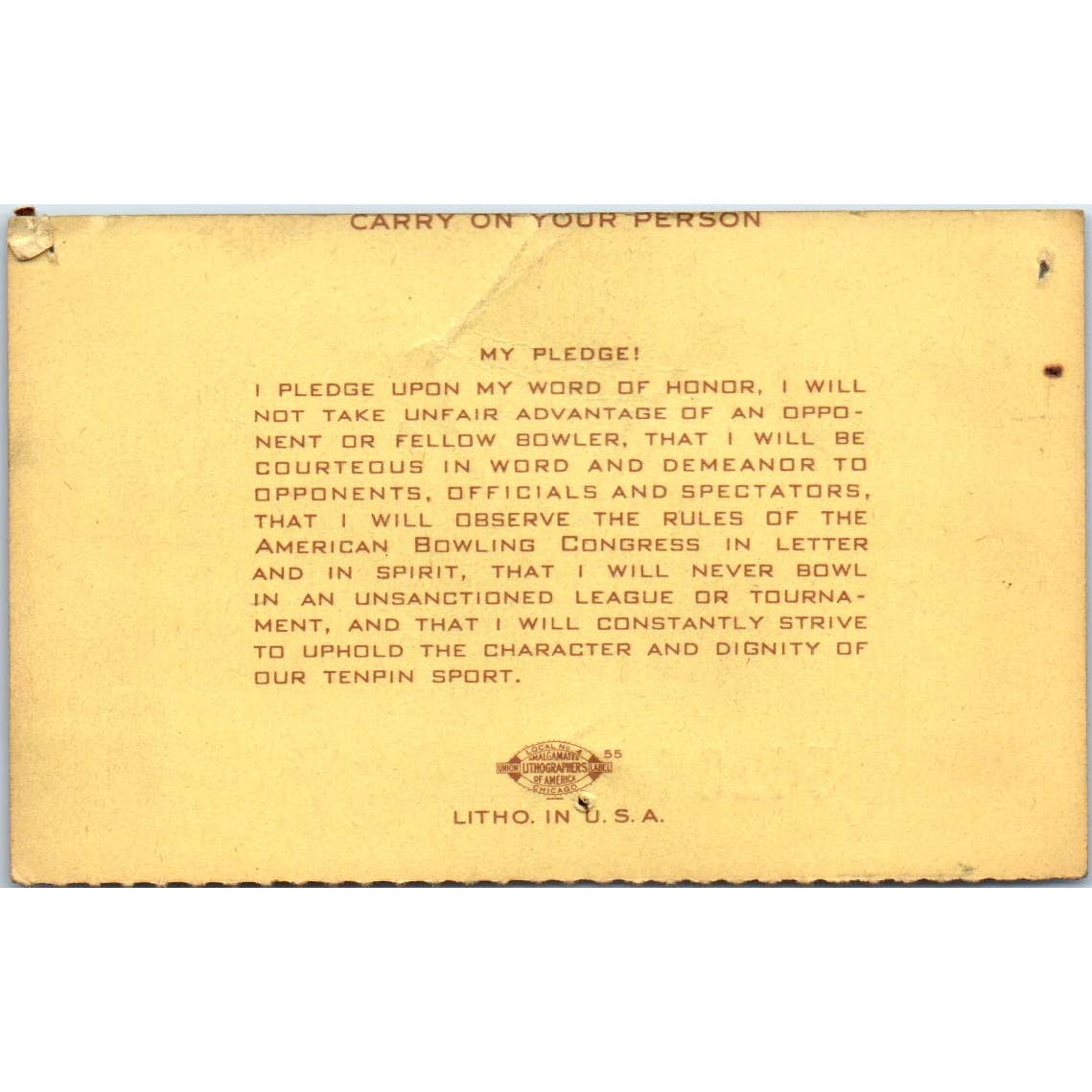 1948 American Bowling Congress Milwaukee Membership Card Eagles 750 SE5-16