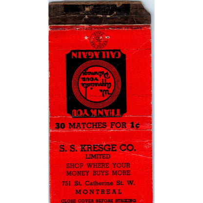 S.S. Kresge Co. Montreal Canada Advertising Matchbook Cover MM10-3
