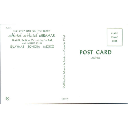 Hotel Miramar Guaymas Sonora Mexico Front View - Original Postcard TJ7-RP3