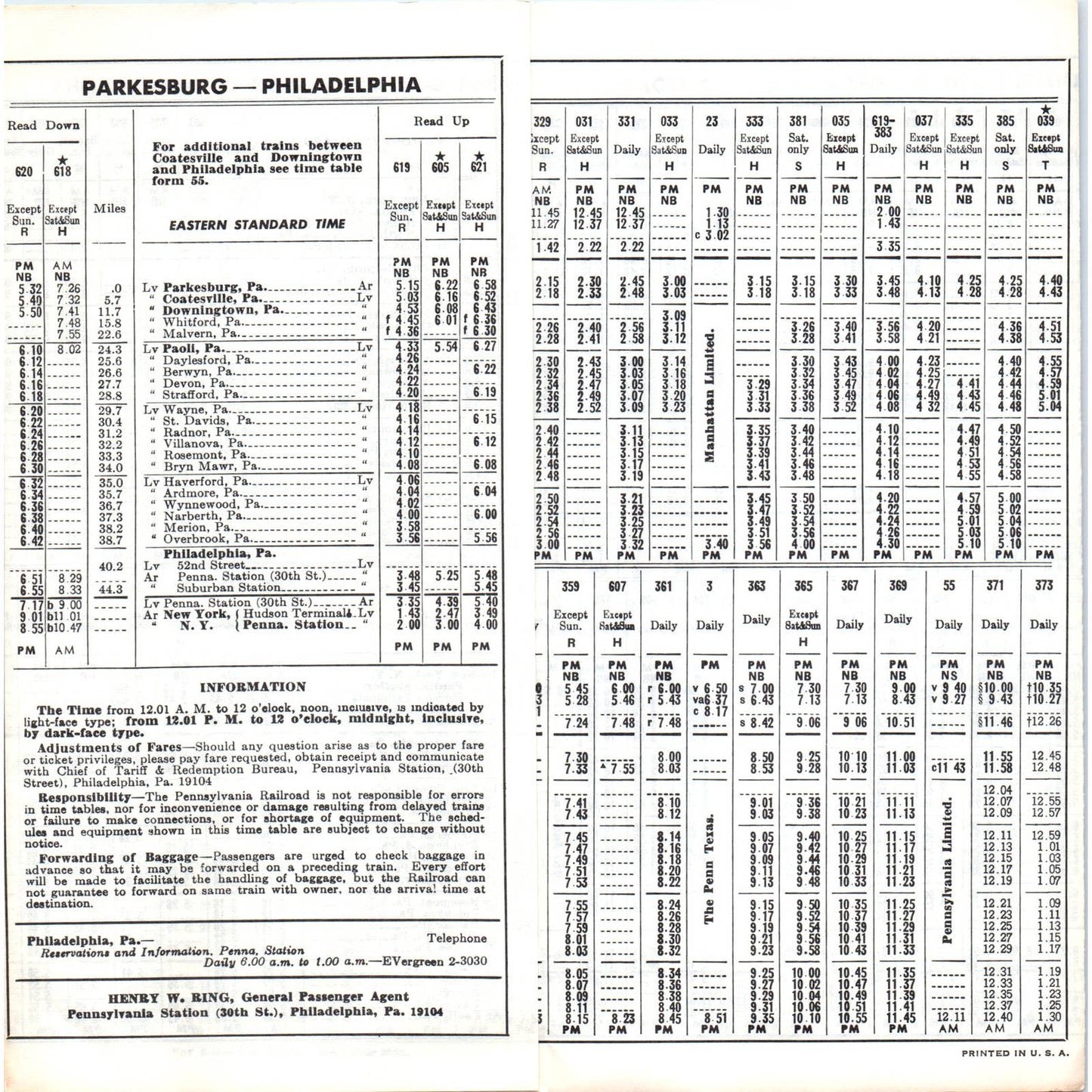 1965 Pennsylvania Railroad Paoli Bryn Mawr Philadelphia Timetable SE8