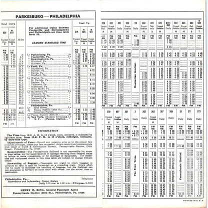 1965 Pennsylvania Railroad Paoli Bryn Mawr Philadelphia Timetable SE8