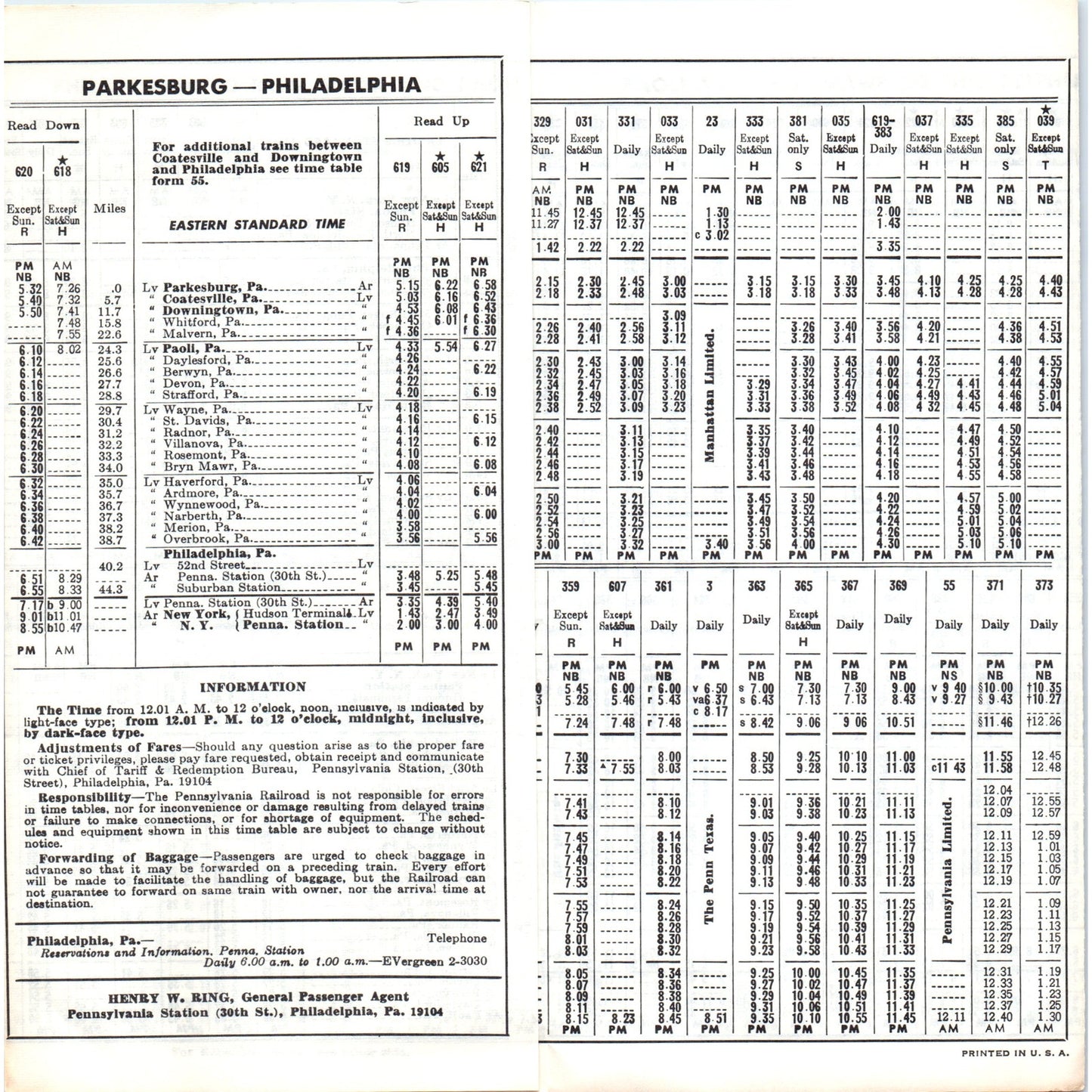 1965 Pennsylvania Railroad Paoli Bryn Mawr Philadelphia Timetable AK3-6