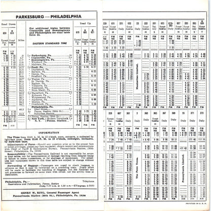 1965 Pennsylvania Railroad Paoli Bryn Mawr Philadelphia Timetable AK3-6