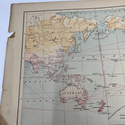 1896 Engraved Tinted Commercial Map of the World 12x19" FL5