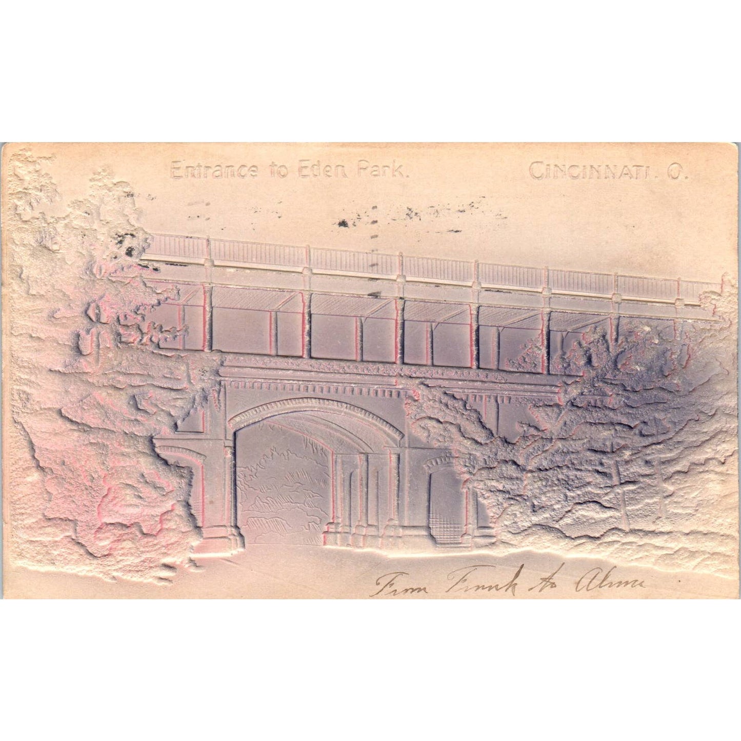 1906 Postcard Embossed Airbrushed Entrance to Eden Park Cincinnati OH TD8-O2