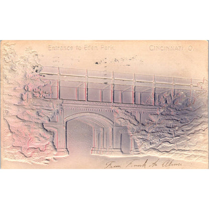 1906 Postcard Embossed Airbrushed Entrance to Eden Park Cincinnati OH TD8-O2