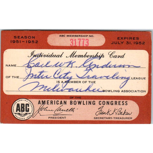 1951 American Bowling Congress Milwaukee Membership Intercity Traveling SE5-39