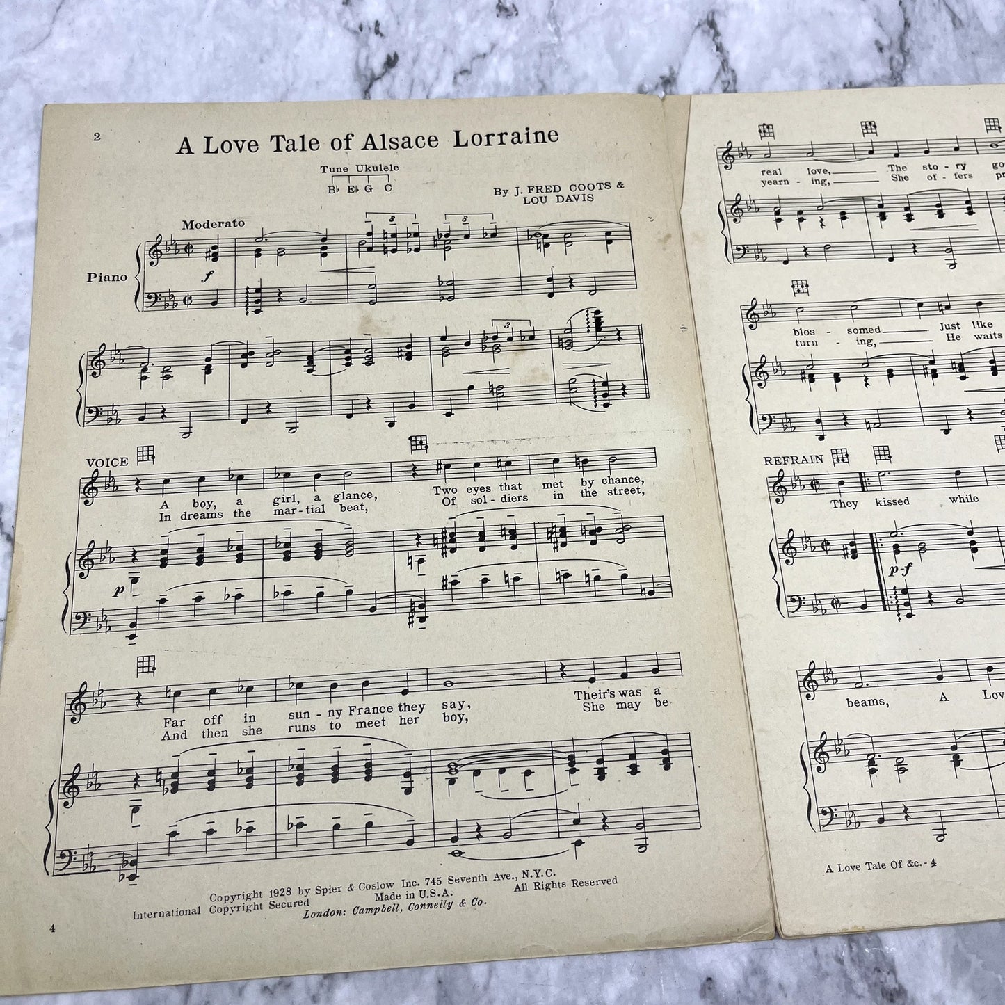 A Love Tale of Alsace Lorraine Ukulele J. Fred Coot 1928 Sheet Music V42-1