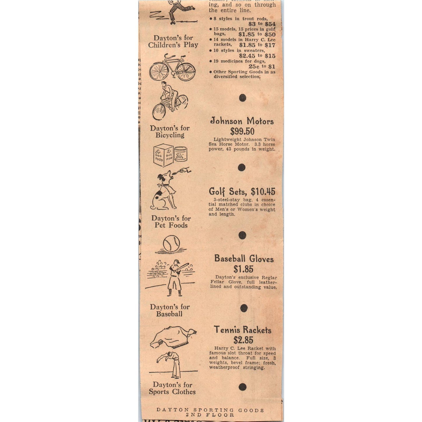 1935 Mpls Journal Newspaper Ad Dayton Company Sporting Goods Store Sale FL5-3
