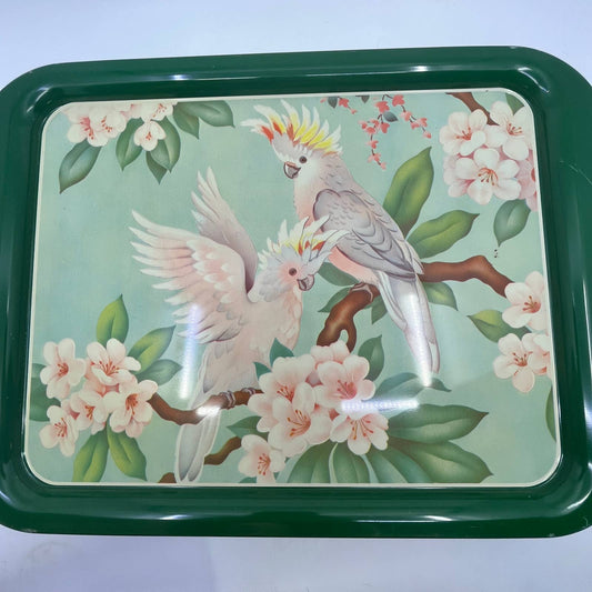 1950's Set of 4 MCM Cockatiel Tropical Toleware Tin Litho Trays 17.5 x 13” TH9-1