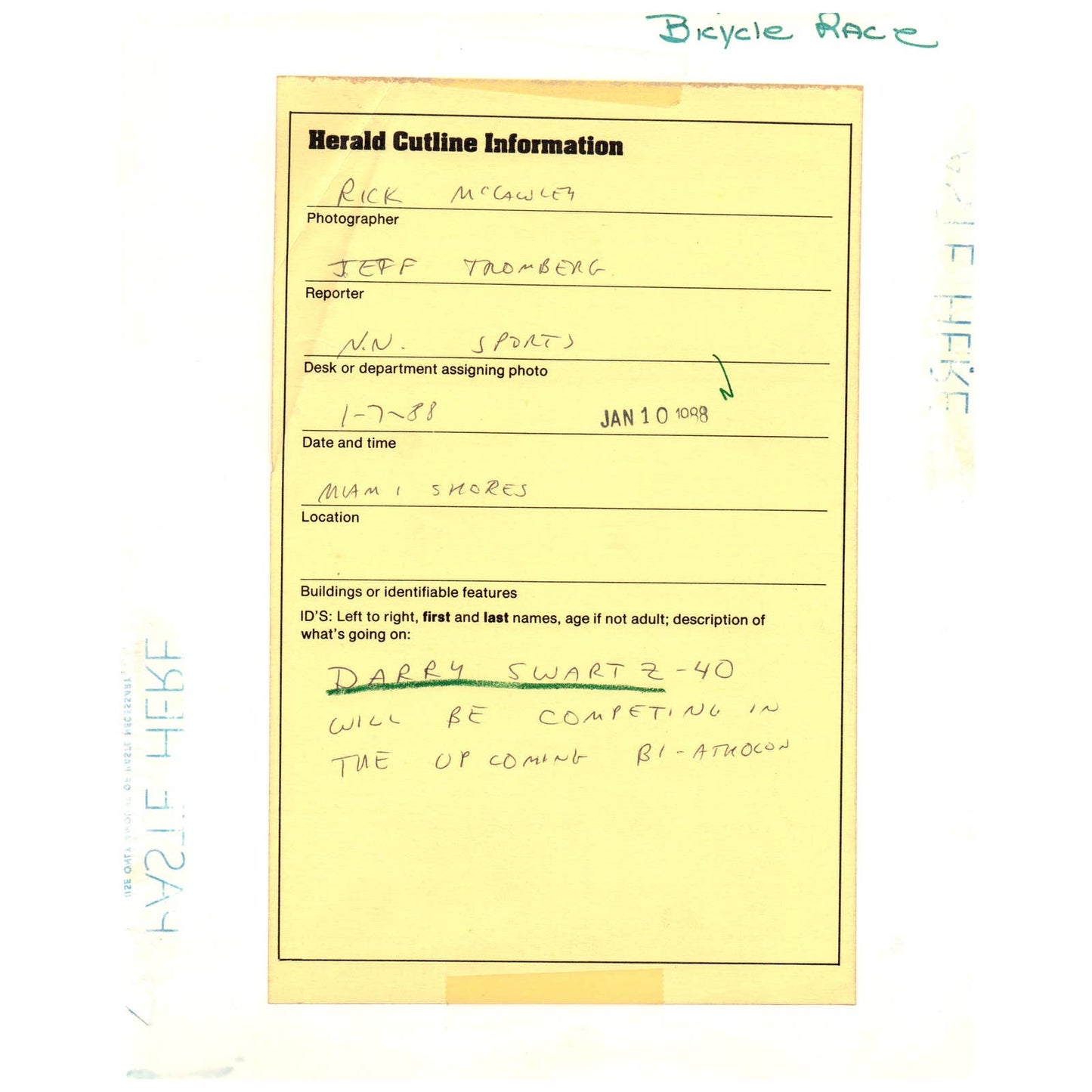 1988 Press Photo Cycling Darry Swartz Trains for Biathlon Miami Shores 8x10" AD3