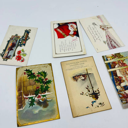 Antique 1900-30 Huge 22pc Christmas Post Card Lot Embossed Gilt Dresden TD1-3