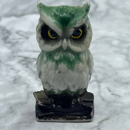 Vintage MCM Hand Painted Green Owl Bone China Figurine 2.5” Japan SE1