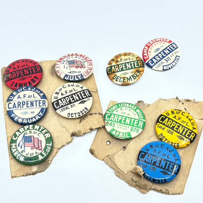 Vintage Carpenter Union Button Lot of 10 U.B. Of C. & J of A A.F. Of L SD6