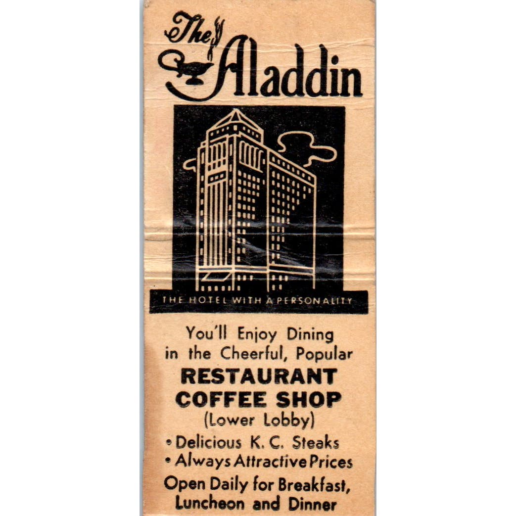 The Aladdin Hotel Zebra Room Kansas City MO Advertising Matchbook Cover SA9-M4