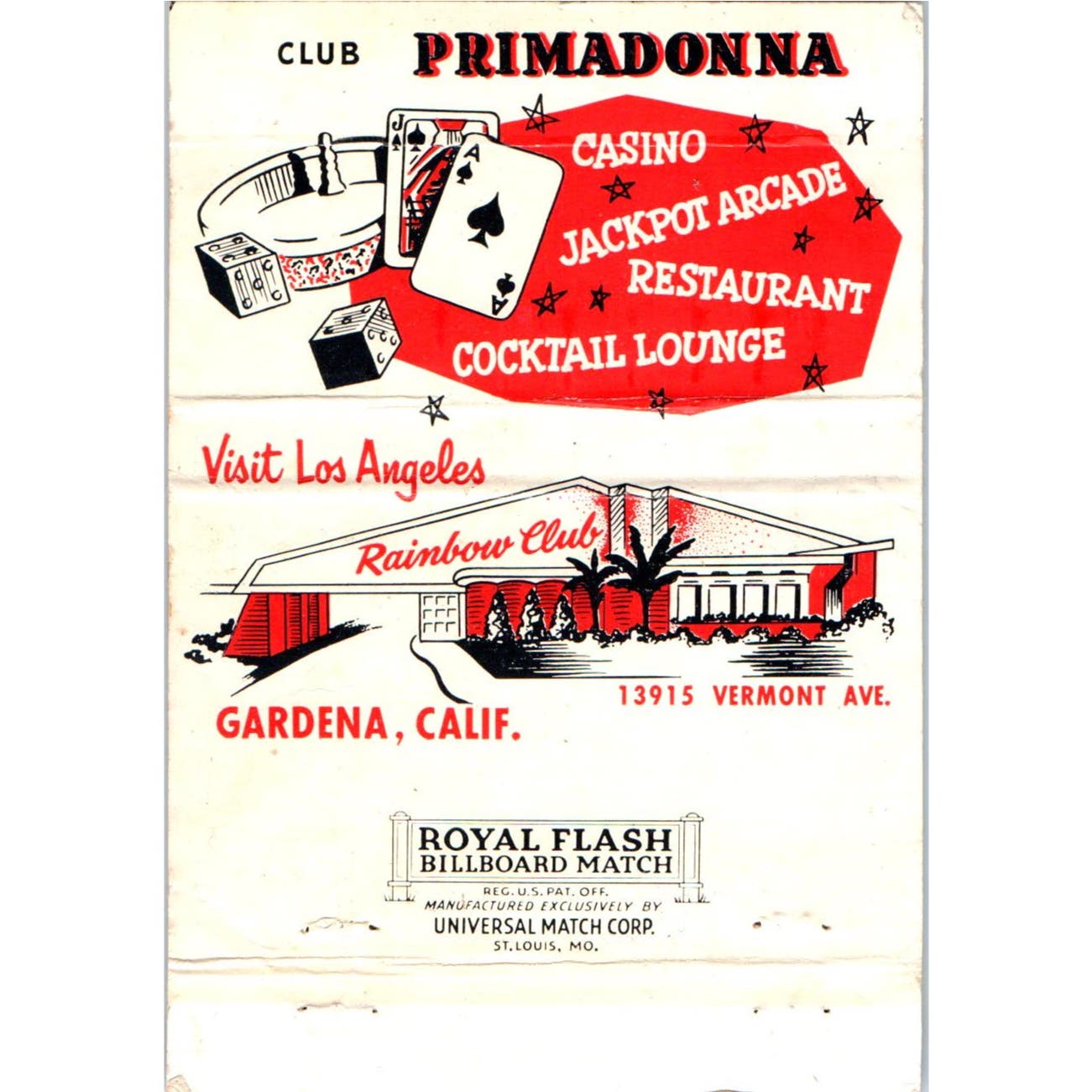 Club Primadonna Reno Nevada Primadonna Girl Pinup Advertising Matchbook SA9-M7